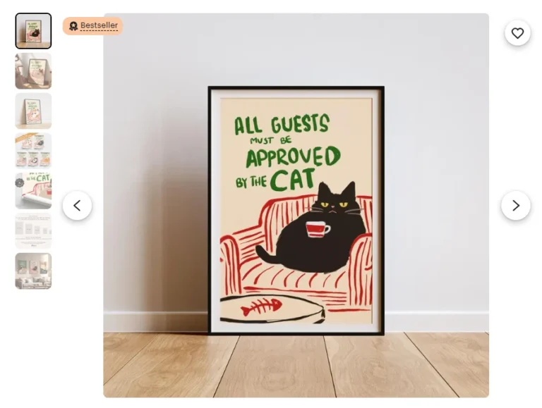 Funny cat printable poster with the text “All Guests Must Be Approved by the Cat” – Etsy ideas and make money online with AI.