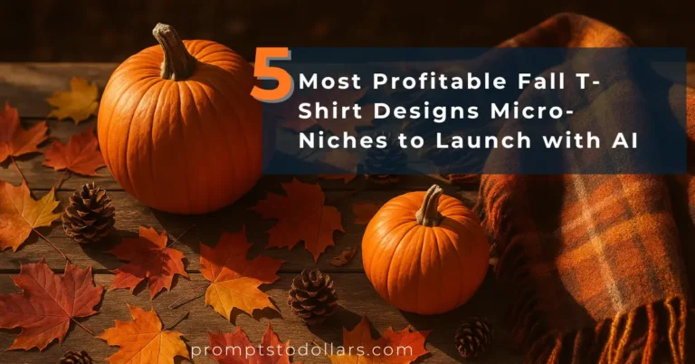 Pumpkins, autumn leaves, and cozy plaid blanket, representing the featured image for a blog by promptstodollars.com on 5 most profitable fall t-shirt designs micro-niches to launch with AI