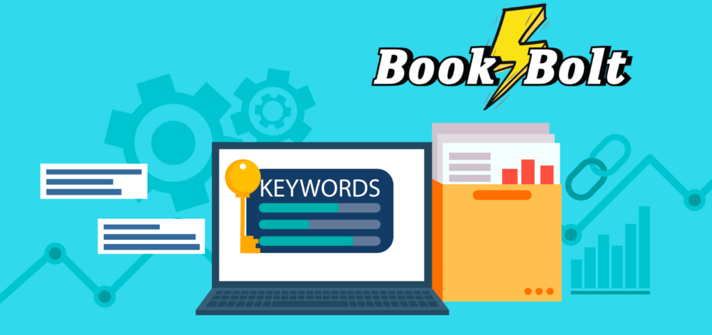 BookBolt keyword research graphic showing keywords and charts, illustrating how authors research niches for Amazon Kindle eBooks for online business.