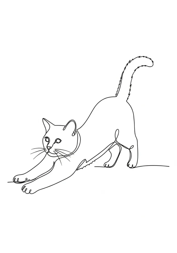 Minimalist one-line drawing of a cat stretching – Etsy ideas for making money online with AI.