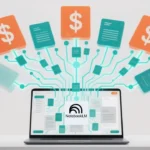 NotebookLM AI interface transforming documents into Fiverr gig cards with teal, orange, and green accents on a minimalist background