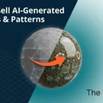Featured image showing a 3D sphere half wireframe and half ornate floral texture with an orange arrow wrapping around it, illustrating how to sell AI-generated textures and patterns from raw mesh to polished asset.